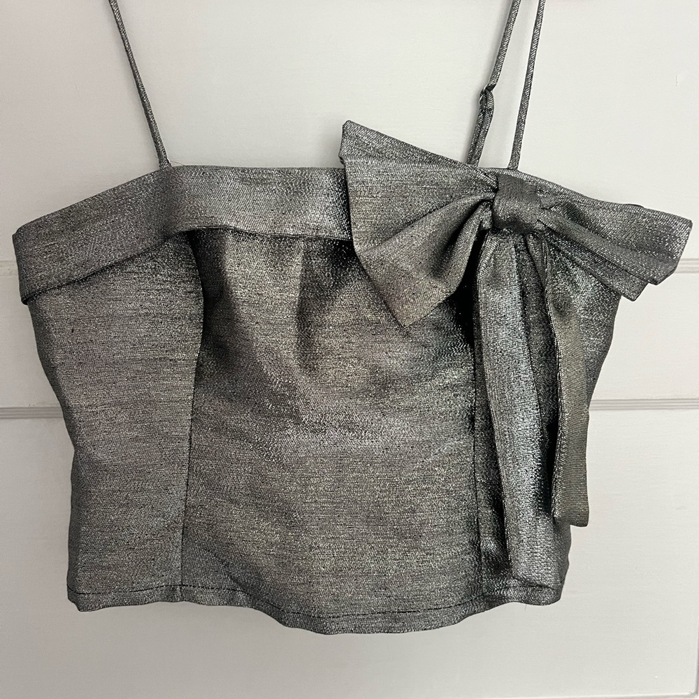 Lovers + Friends Silver Bow Top